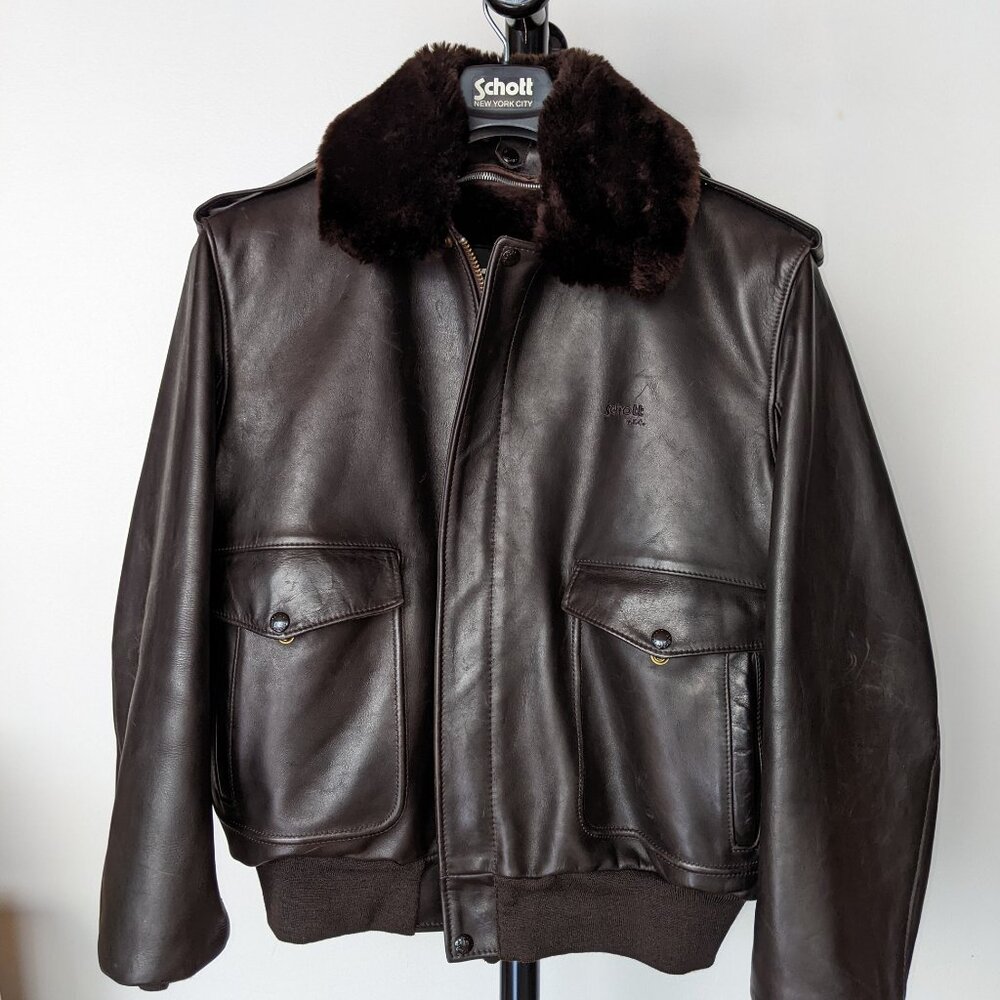 Schott NYC Leather Aviator Bomber A-2 Flight Jacket Brown Sz 44R-LG Made in USA